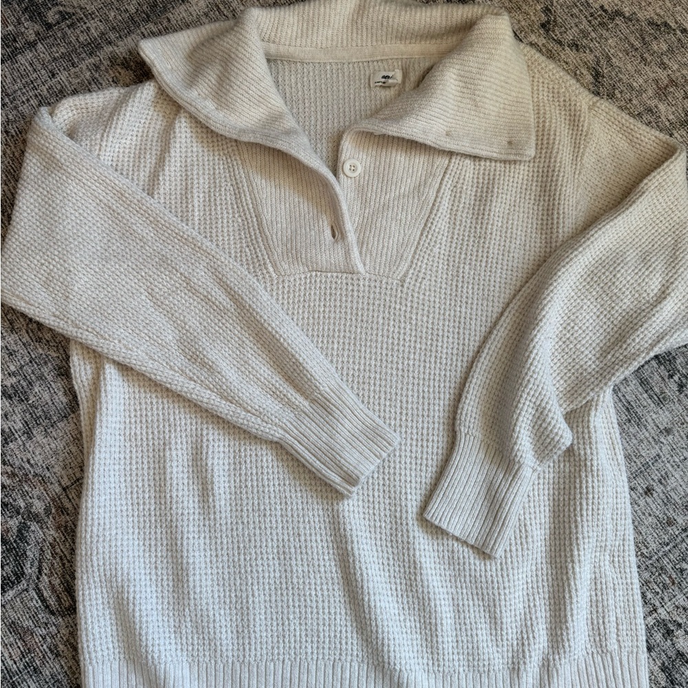 aerie Cream Zip-Up Knit Sweater